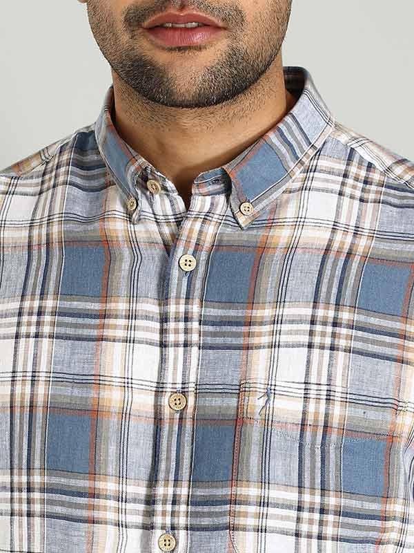 Indian Terrain Men's Regular Fit Full Sleeve Checkered Blue Shirt